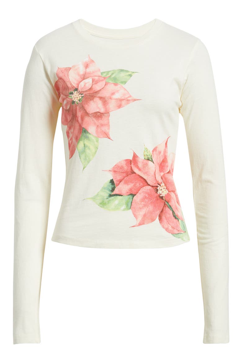 Poinsettia Long Sleeve Cotton Graphic T-Shirt, Alternate, color, MARSHMALLOW MINERAL WASH