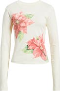 GOLDEN HOUR Poinsettia Long Sleeve Cotton Graphic T-Shirt