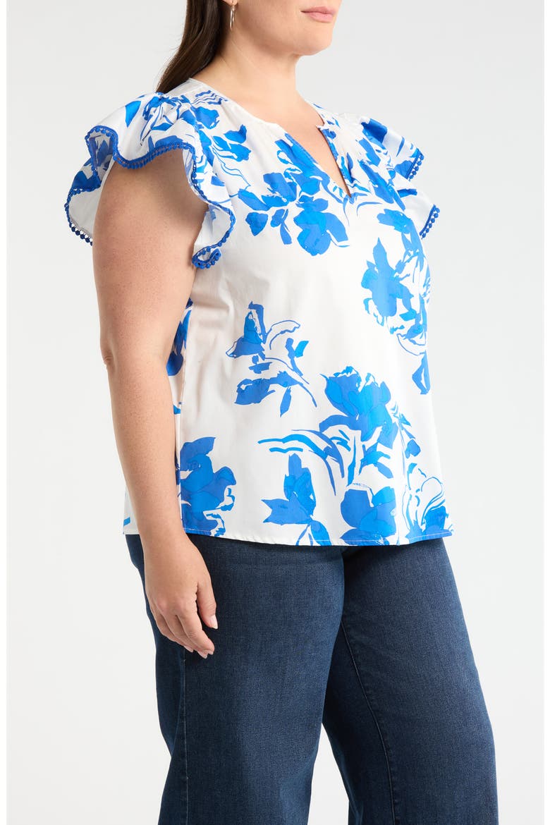 Aby Floral Carya Ruffle Cotton Top, Alternate, color, WHITE COBALT MULTI