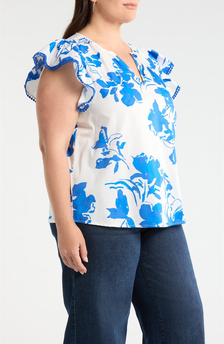 SUGARLIPS Aby Floral Carya Ruffle Cotton Top, Alternate, color, White Cobalt Multi
