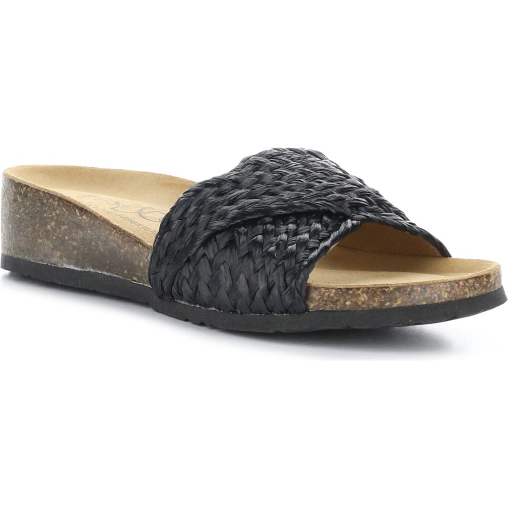 Bos. & Co. Luni Crisscross Slide Sandal In Black Rafia