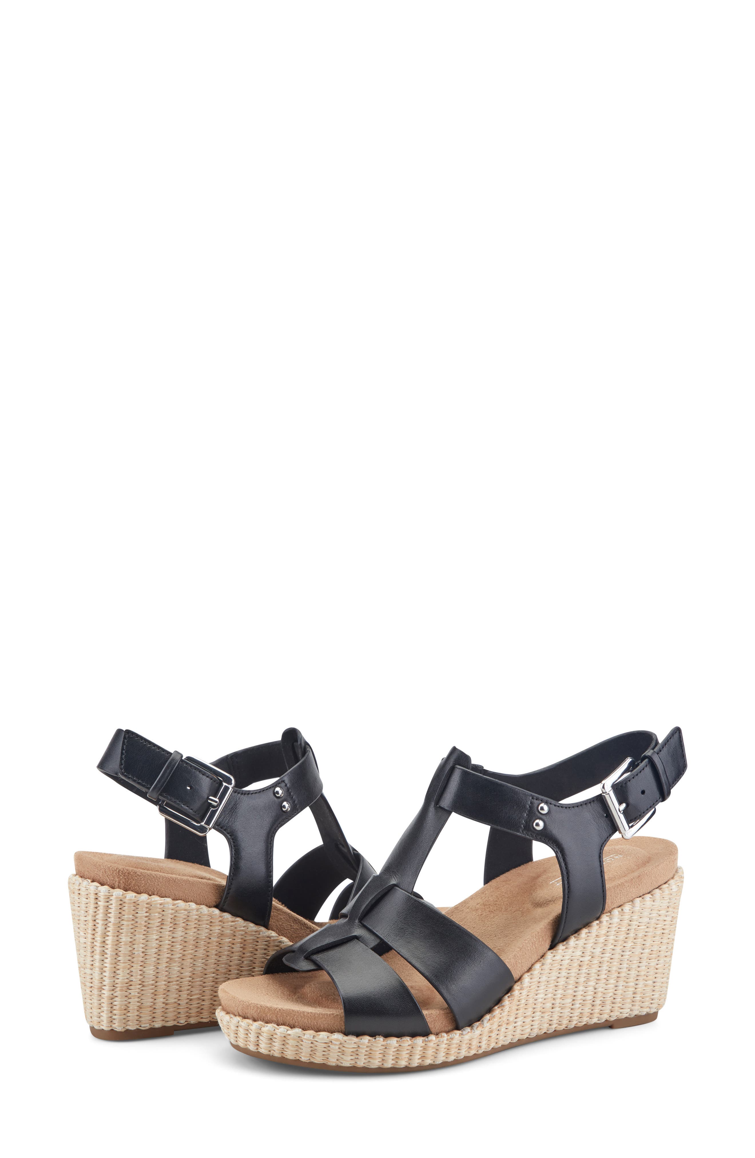 Rockport Belle Wedge Sandal, Alternate, color, Black Leather