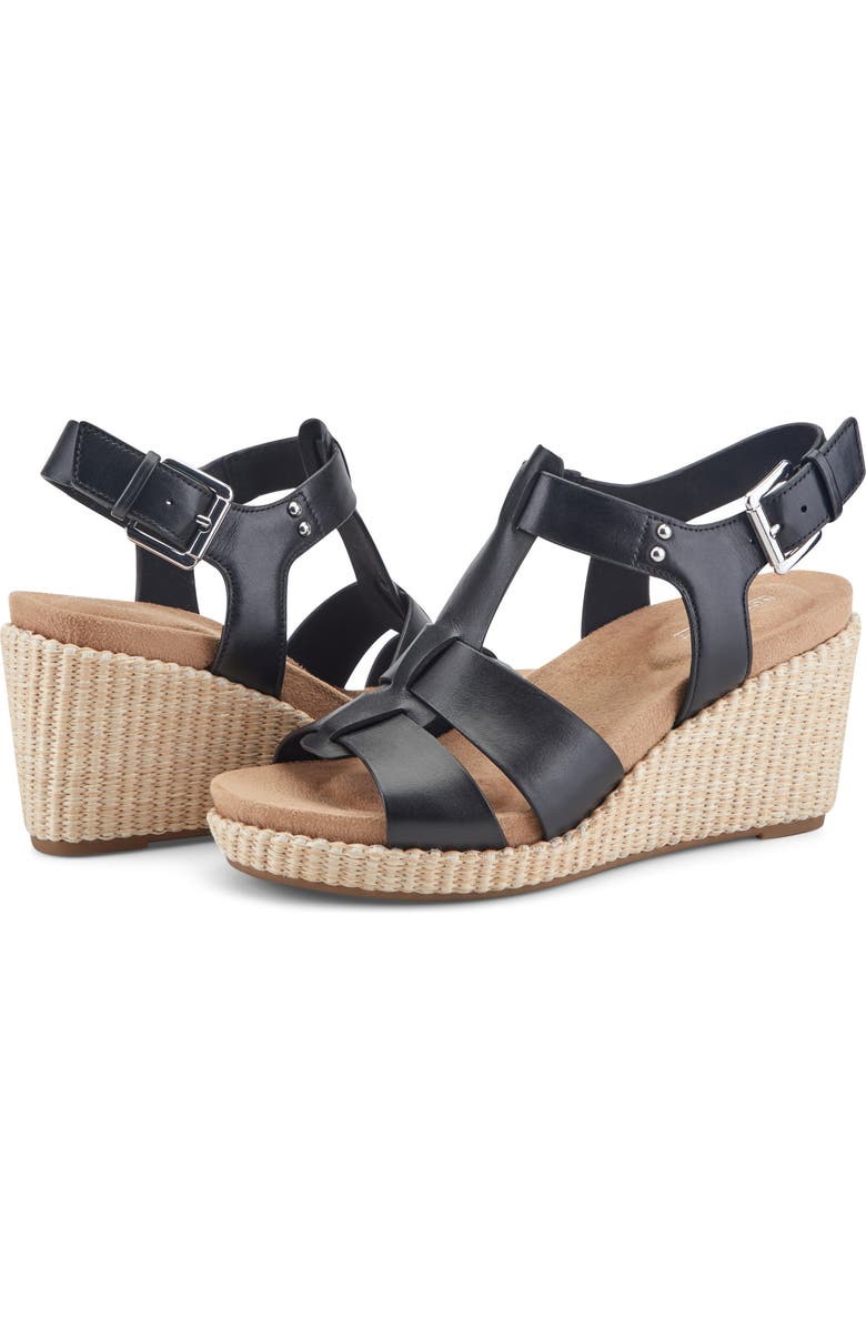 Rockport Belle Wedge Sandal, Alternate, color, Black Leather