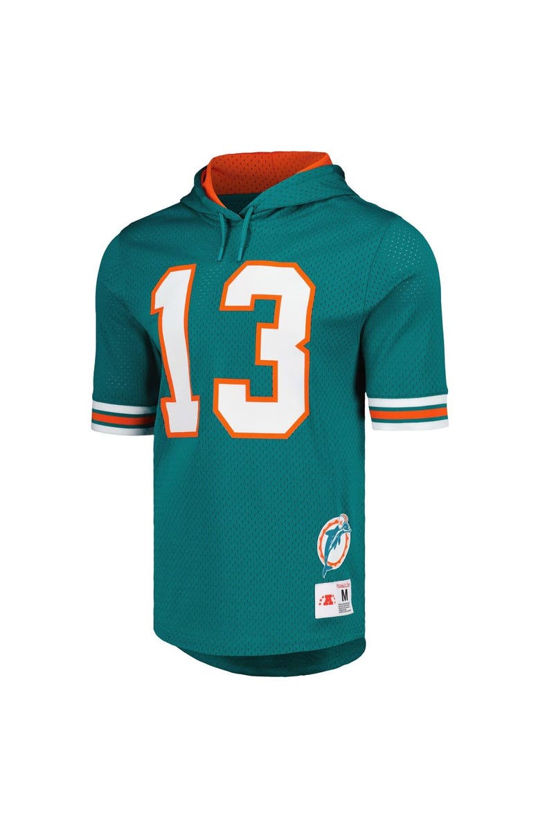Mitchell & Ness Men's Mitchell & Ness Dan Marino Aqua Miami Dolphins Retired Player Name & Number Mesh Hoodie T-Shirt, Alternate, color, Aqua