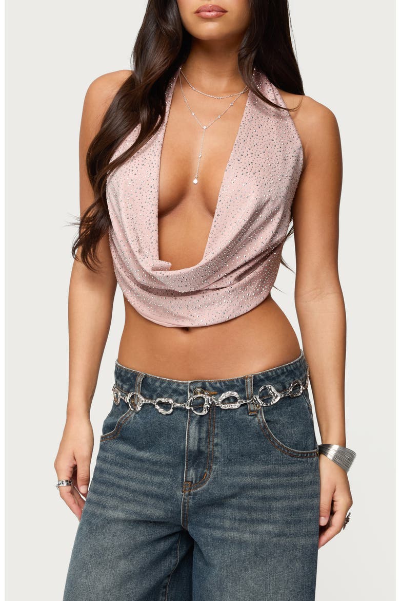 Studded Backless Cowl Neck Top, Main, color, LIGHT-PINK