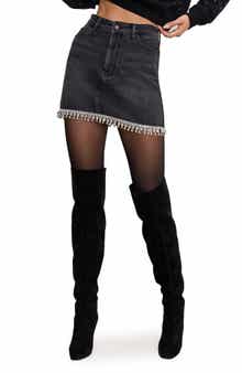 Good American Crystal Trim Denim Miniskirt