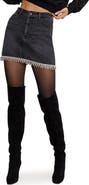 Good American Crystal Trim Denim Miniskirt