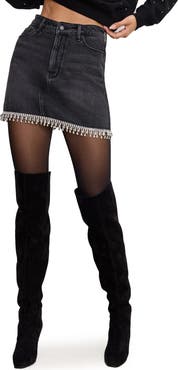 Good American Crystal Trim Denim Miniskirt