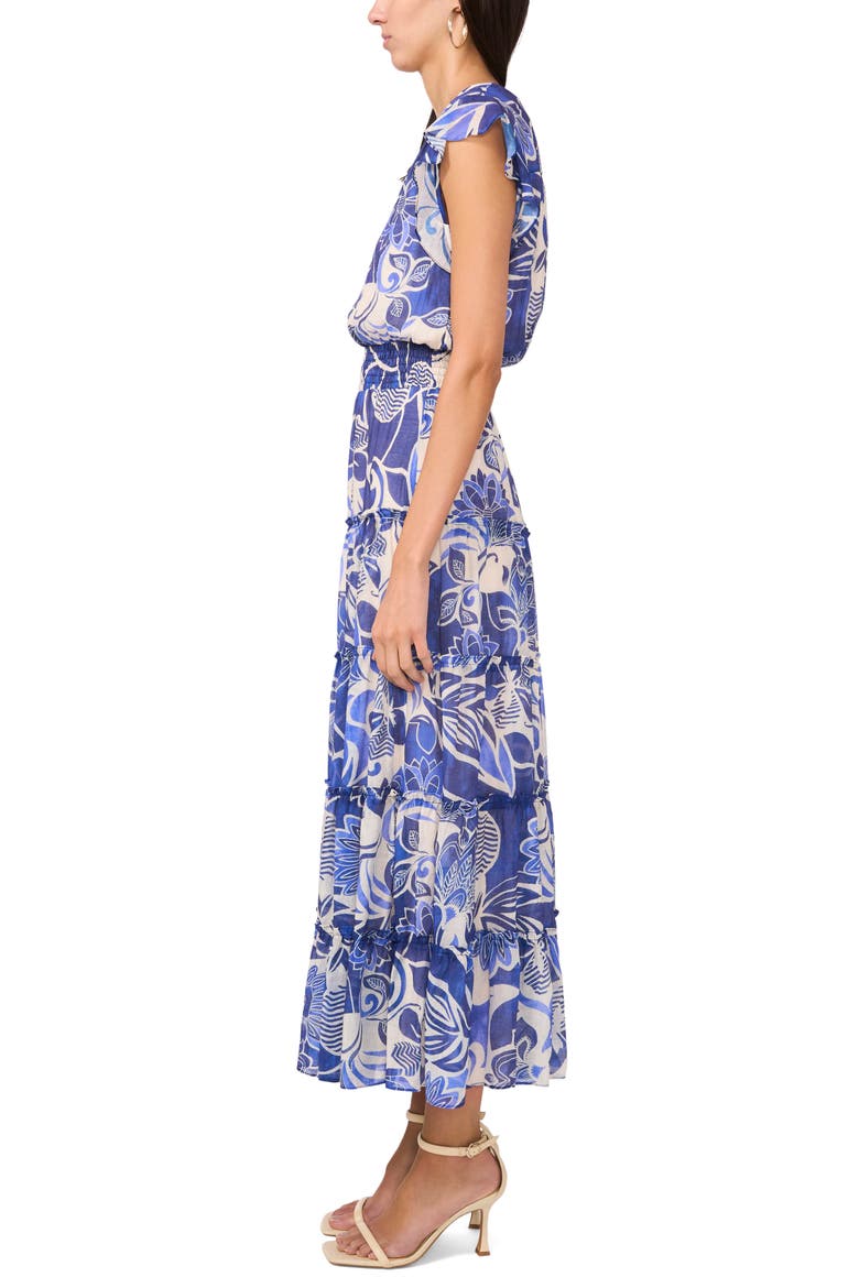 Ruffle Sleeve Smocked Waist Tiered Maxi Dress, Alternate, color, AMPARO BLUE
