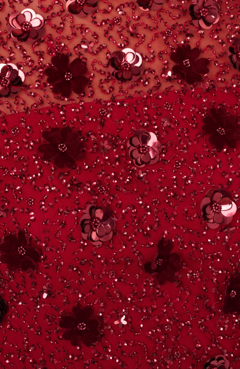 Adrianna Papell Sequin Mesh & Velvet Cocktail Sheath Dress, Alternate, color, Cranberry