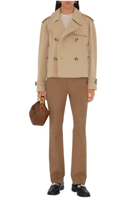 パンツ BURBERRY Women Straight Pants 8094944 C1180 BEIGE Burberry Check silk wide-leg pants in beige - Burberry