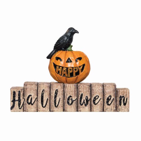 Happy Halloween Pumpkin/Crow Figurine