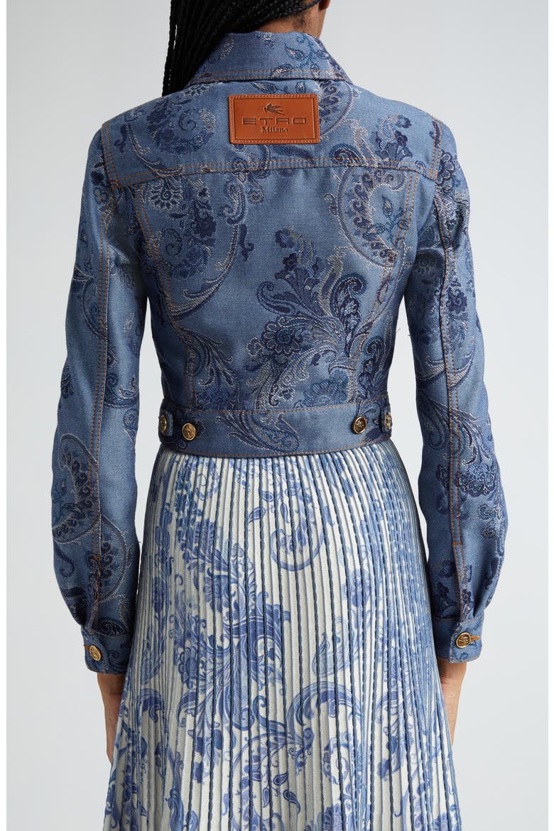 Paisley Jacquard Crop Trucker Jacket, Alternate, color, S9883