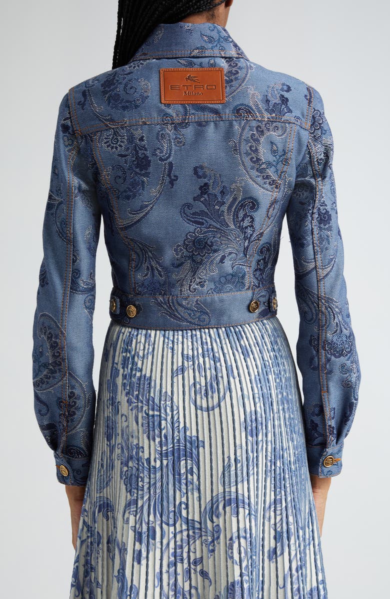 Etro Paisley Jacquard Crop Trucker Jacket, Alternate, color, 
