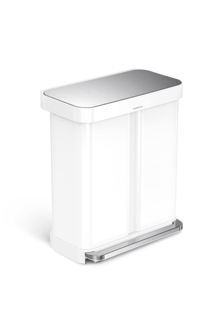 58L Dual Compartment Rectangular Step Trash Can, Main, color, WHITE STEEL