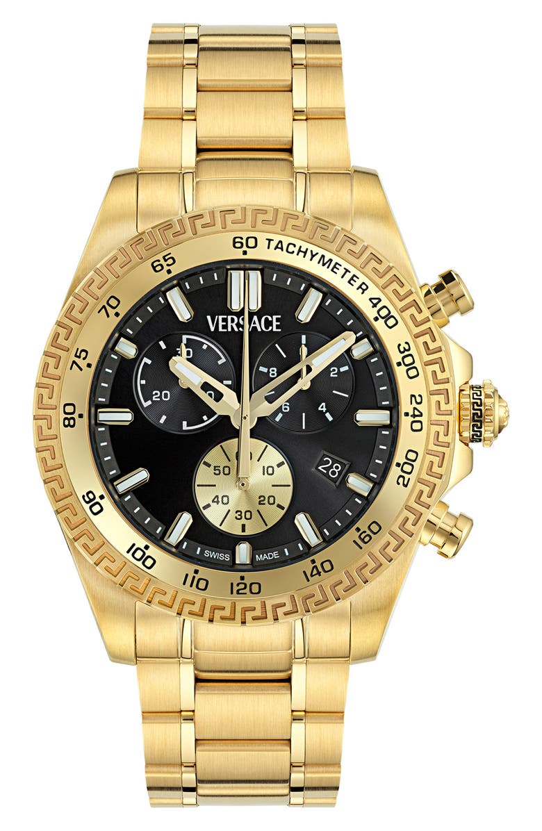 Versace Chrono X Chronograph Bracelet Watch, 44mm, Main, color, Ip Yellow Gold