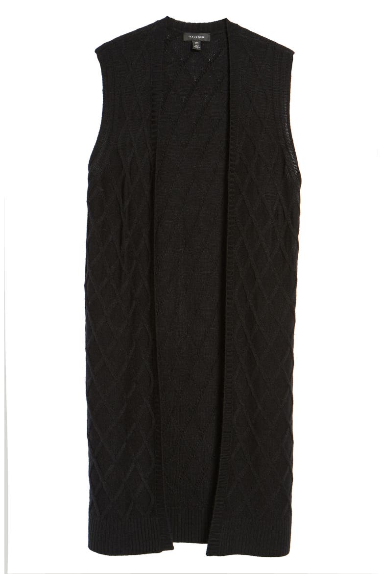Cable Stitch Long Sweater Vest, Alternate, color, BLACK