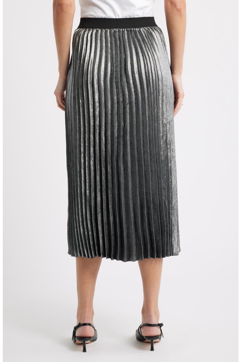 Pleated Metallic Midi Skirt, Alternate, color, SILVER