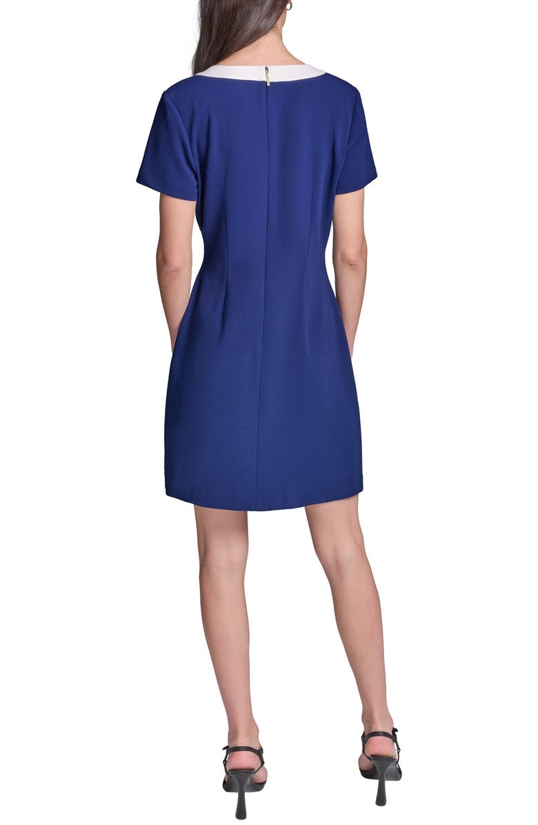 KARL LAGERFELD Short Sleeve Scuba Crepe Dress, Alternate, color, Maritime/ Soft White
