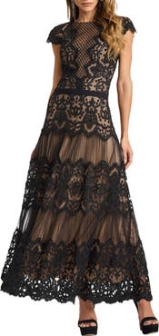 Tadashi Shoji Cap Sleeve Sequin & Lace Midi Dress