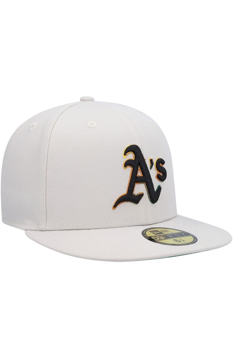 New Era Men's New Era Khaki Oakland Athletics Stone Dim Undervisor 59FIFTY Fitted Hat, Alternate, color,