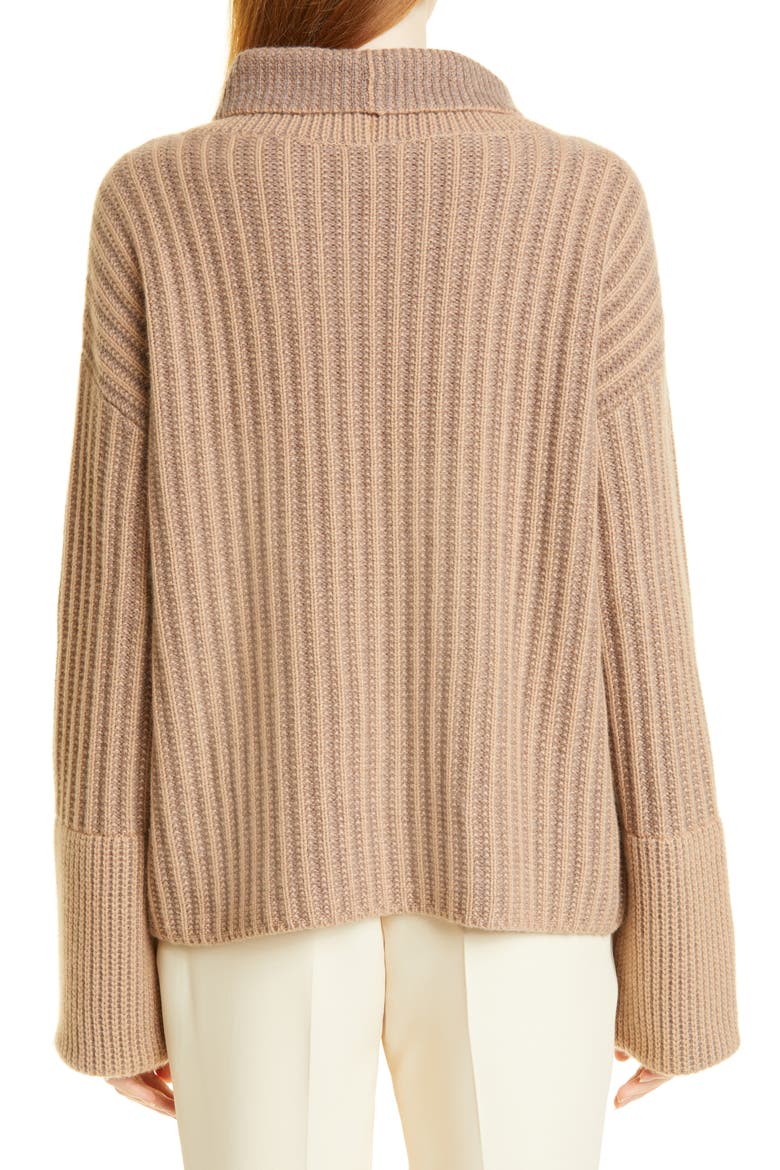 Ribbed Turtleneck Cashmere Sweater, Alternate, color, CAMEL TONAL COMBO