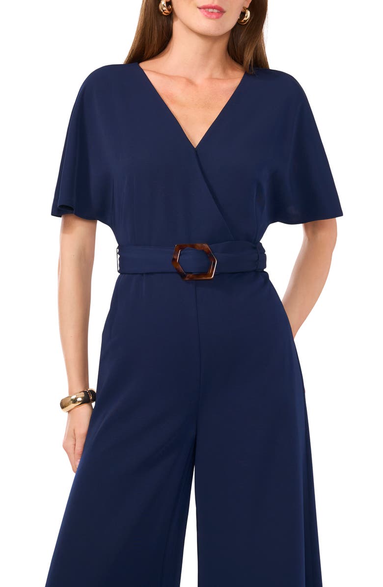 Vince Camuto Open Back Wide Leg Belted Jumpsuit, Alternate, color, Classic Navy