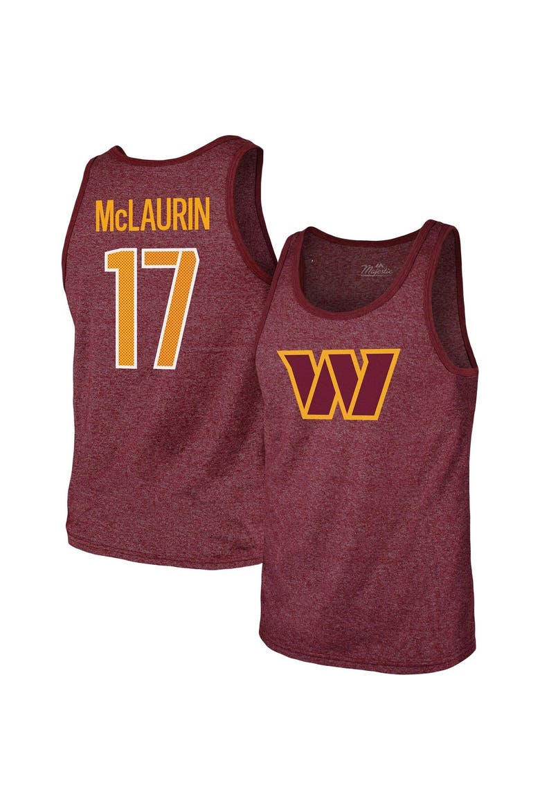 Men's Majestic Threads Terry McLaurin Heathered Burgundy Washington Commanders Player Name & Number Tank Top, Main, color, Burgundy