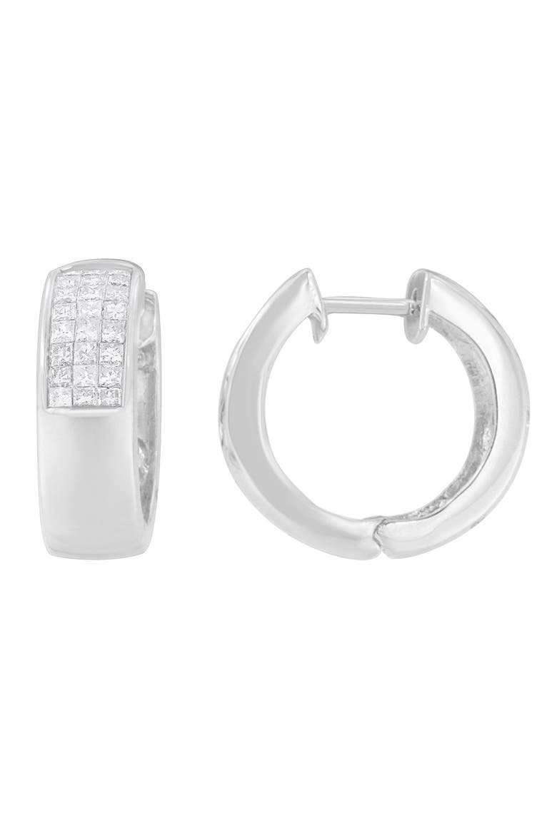 14K White Gold 1 1/8 cttw and Cut Diamond Huggie Earrings, Alternate, color, White