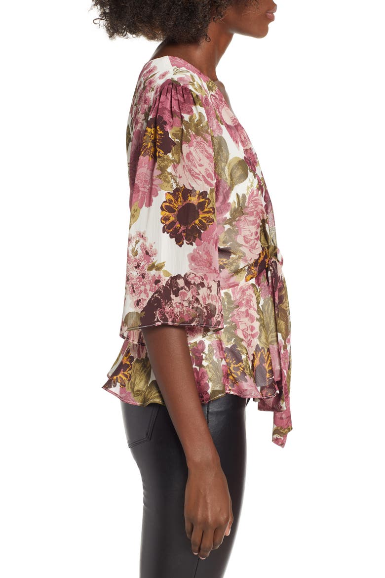 Plunging Knot Front Top, Alternate, color, ROSE FLORAL