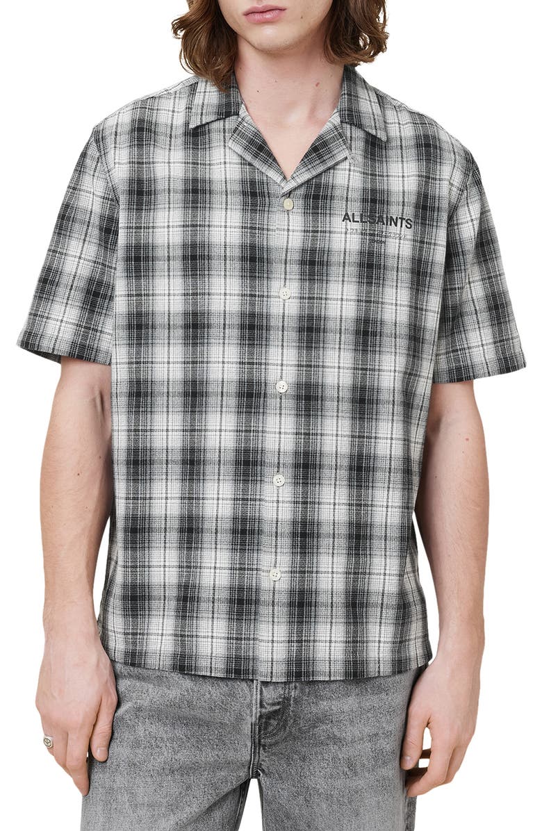 AllSaints Undermono Plaid Button-Up Shirt, Main, color, Black/ White