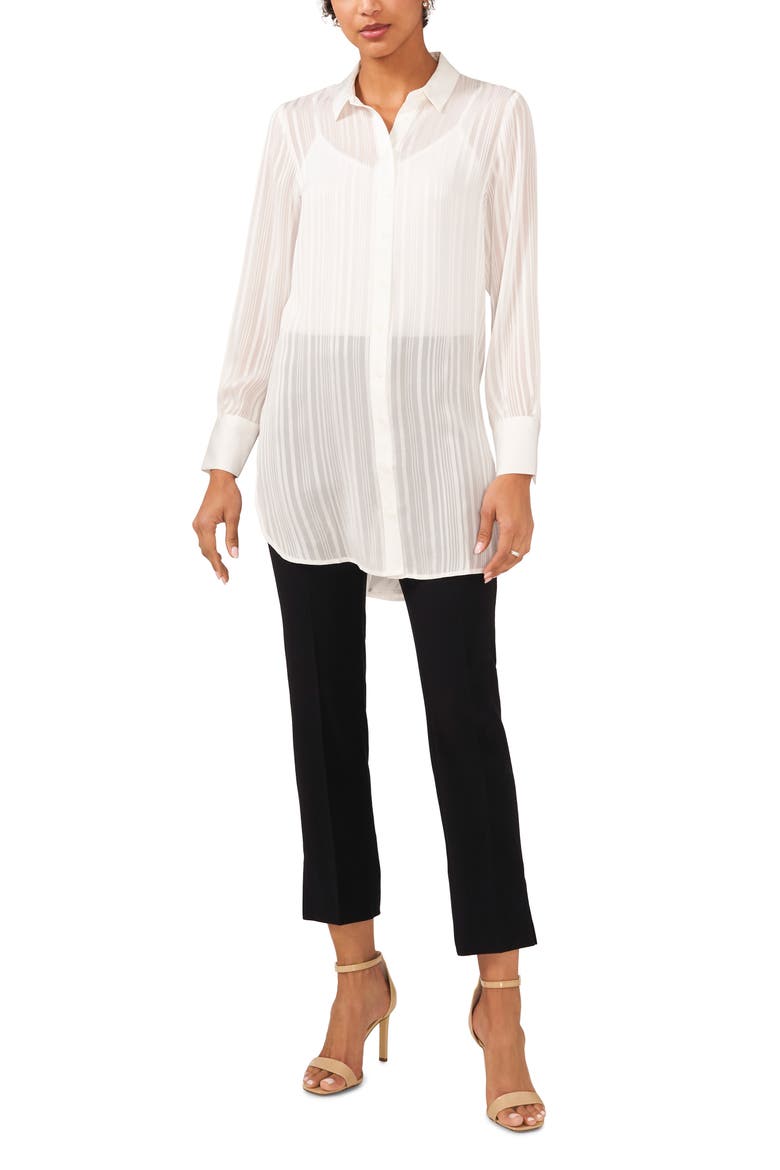Variegated Tonal Stripe Button-Up Tunic Shirt, Alternate, color, NEW IVORY