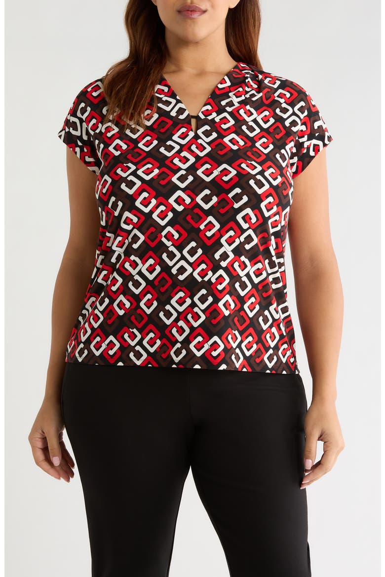 Print V-Neck Top, Main, color, BEGONIA RED MULTI