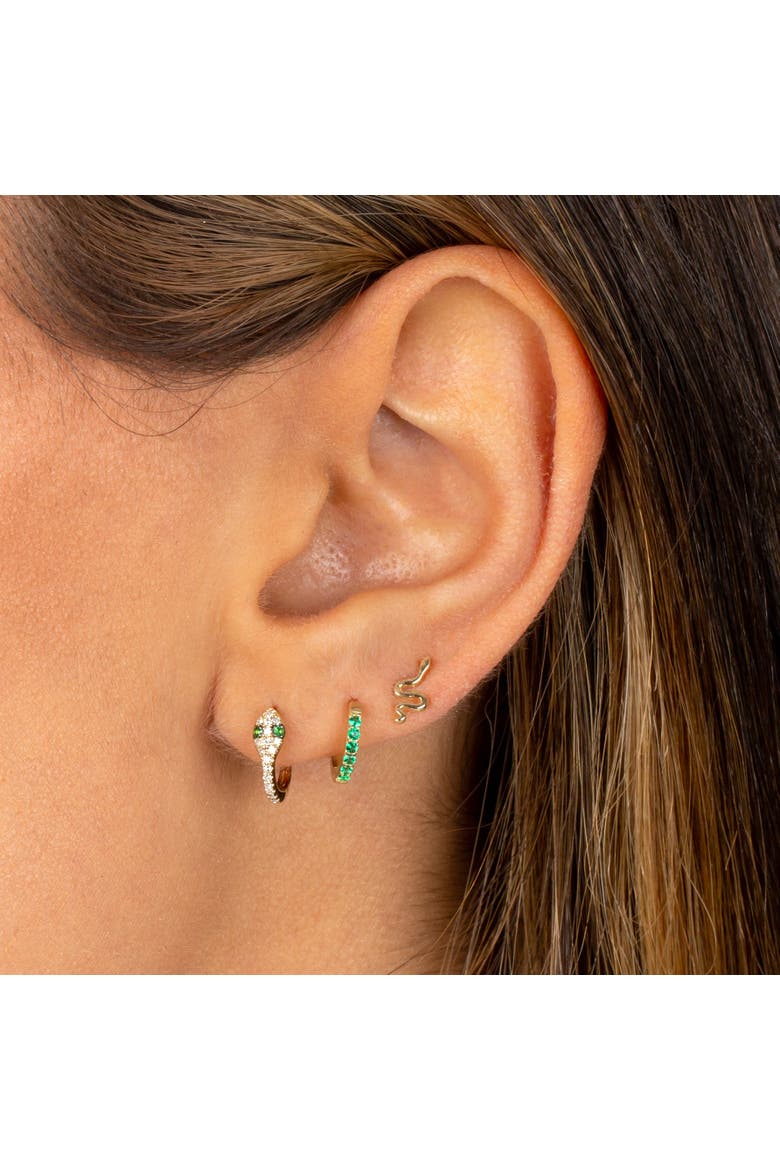 Diamond Snake Huggie Earring 14K, Alternate, color, Emerald Green