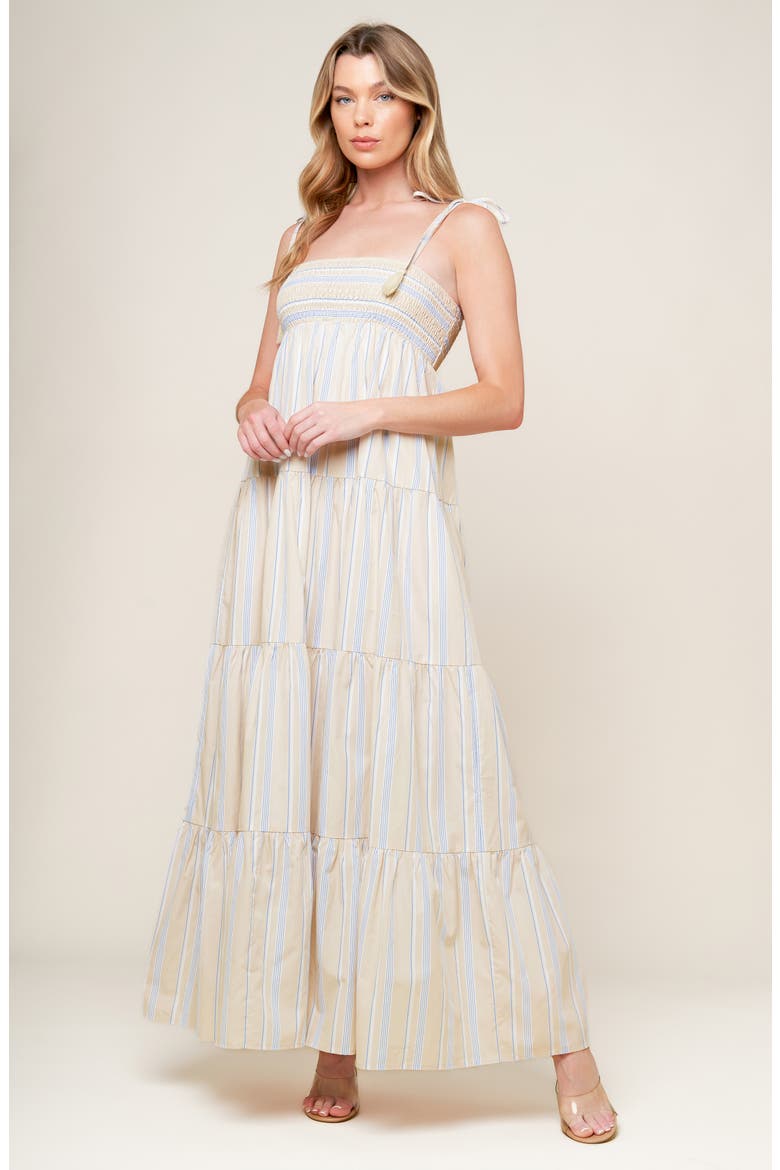 Tied Shoulder Maxi Dress, Alternate, color, TAUPE/ BLUE