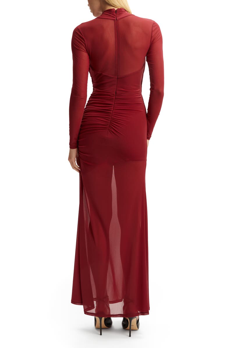 Bardot Veria Front Wrap Long Sleeve Mesh Gown, Alternate, color, Burgundy
