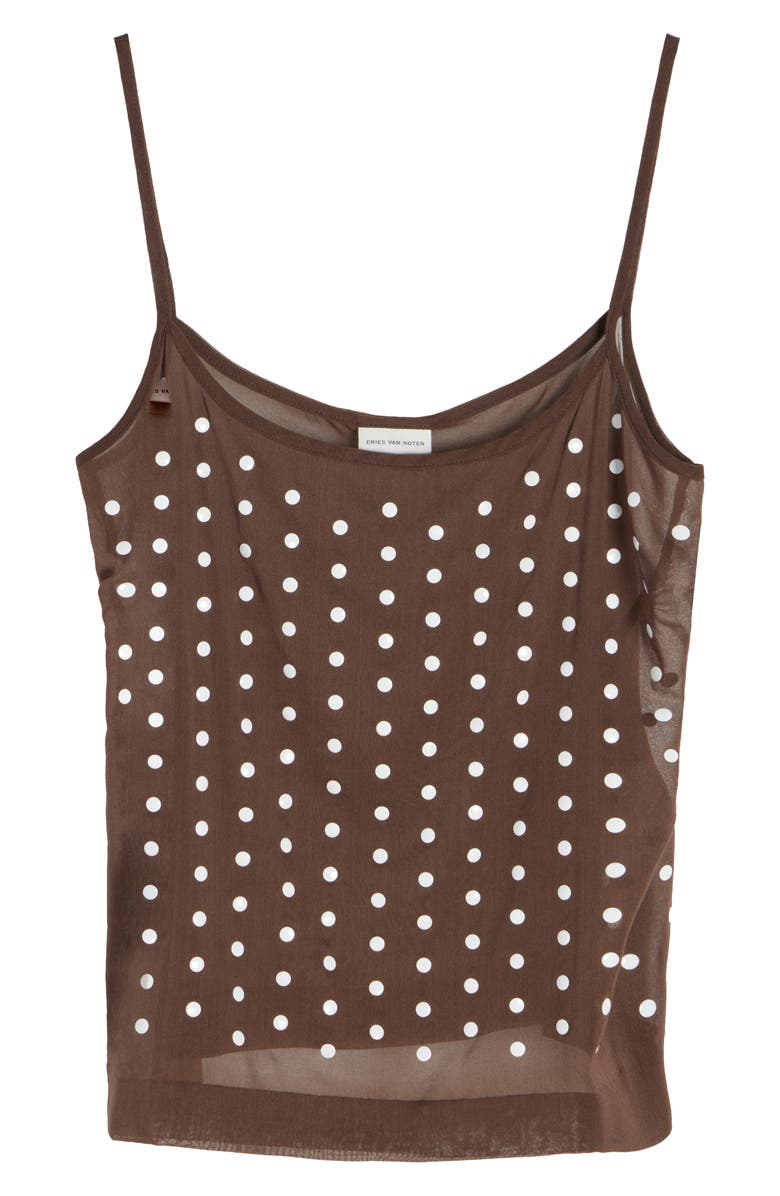 Dries Van Noten Calipso Polka Dot Stretch Silk Camisole, Alternate, color, Brown