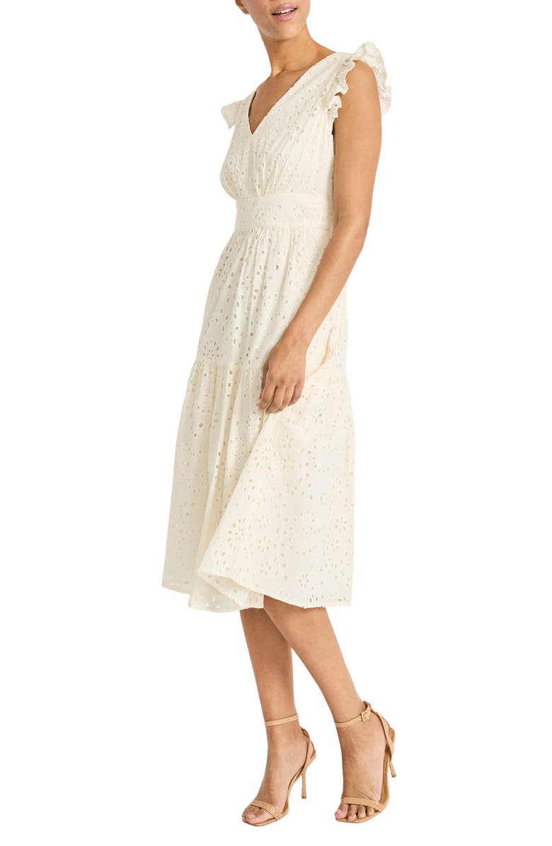 Maggy London Eyelet Ruffle Sleeve Tiered Dress, Alternate, color, Antique White