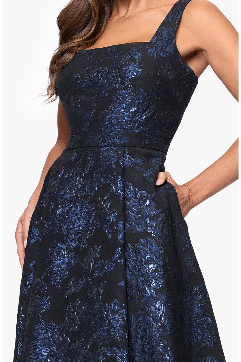 Brocade Cocktail Midi Dress, Alternate, color, BLACK/ ROYAL