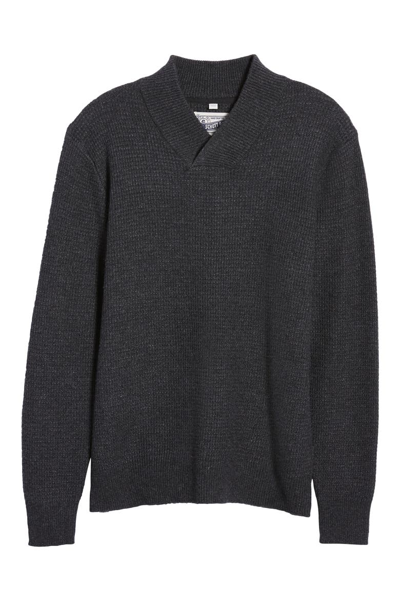 Waffle Knit Thermal Wool Blend Pullover, Alternate, color, BLACK