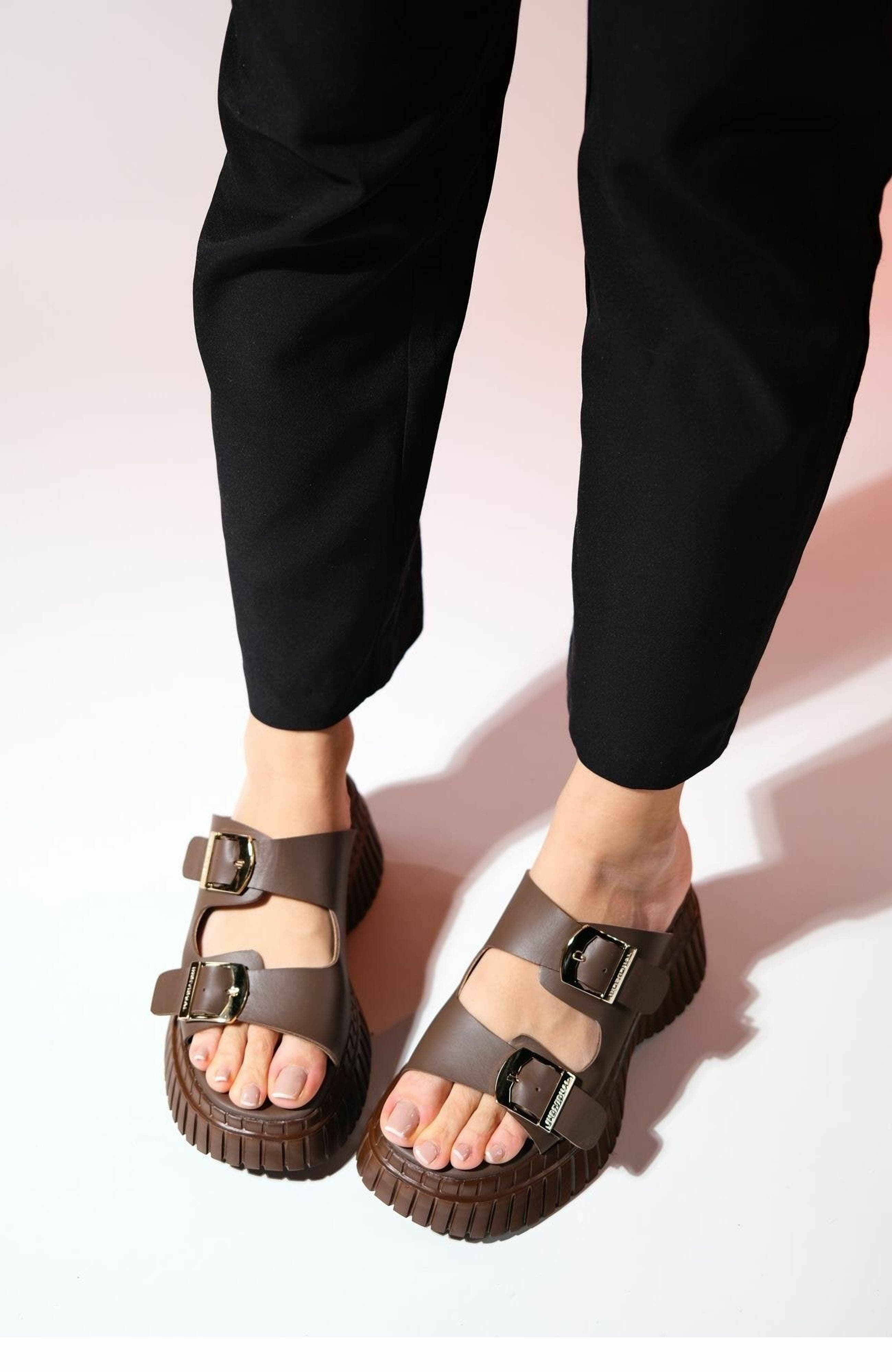 Forever & Always Shoes Joanes Leather Two-Strap Platform Sandal, Alternate, color, Brown Leather