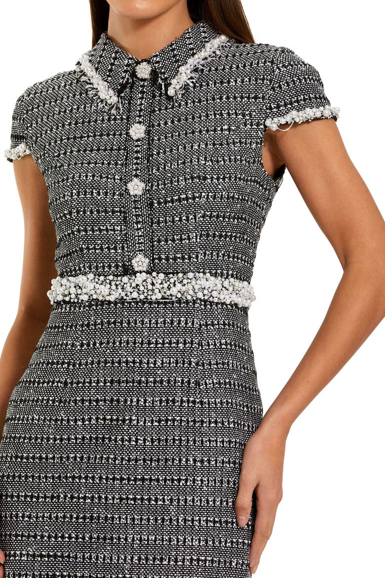 Cap Sleeve Boucle Midi Dress, Alternate, color, Black White