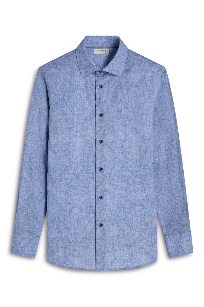 Julian Shaped Fit Paisley Cotton Button-Up Shirt, Alternate, color, COBALT