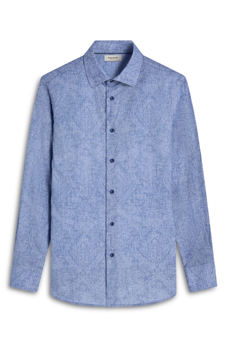 Bugatchi Julian Shaped Fit Paisley Cotton Button-Up Shirt, Alternate, color, Cobalt