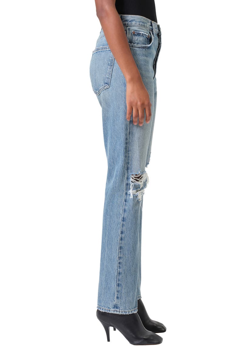 '90s Pinch Waist Ripped High Waist Straight Leg Jeans, Alternate, color, BACKDROP