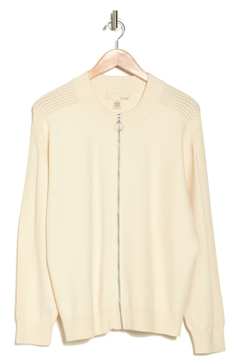 BY DESIGN Tom Crochet Zip Sweater, Alternate, color, Antique White