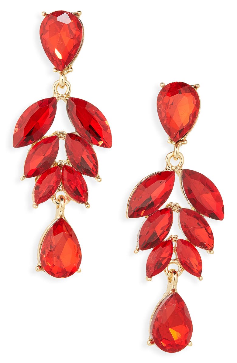 Cara Crystal Leaf Drop Earrings, Main, color, Gold/ Red