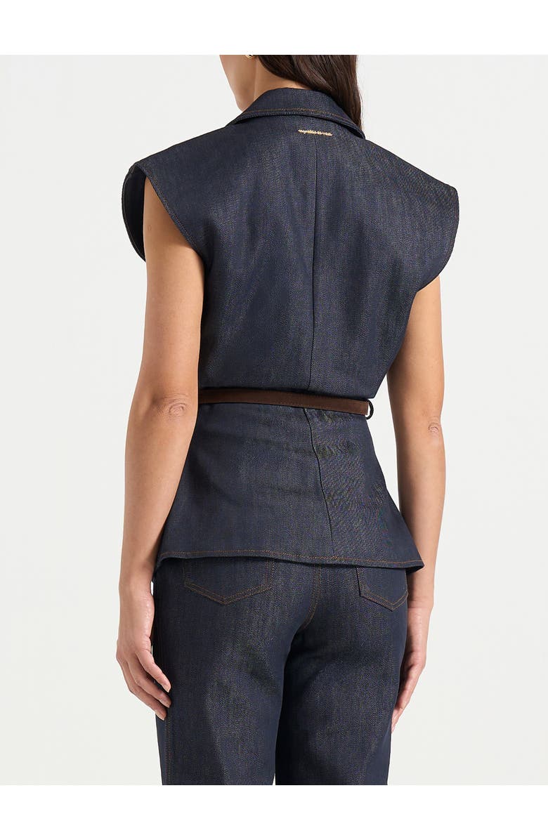 Manière De Voir Linda Denim Wide Shoulder Cinched Waistcoat, Alternate, color, Indigo