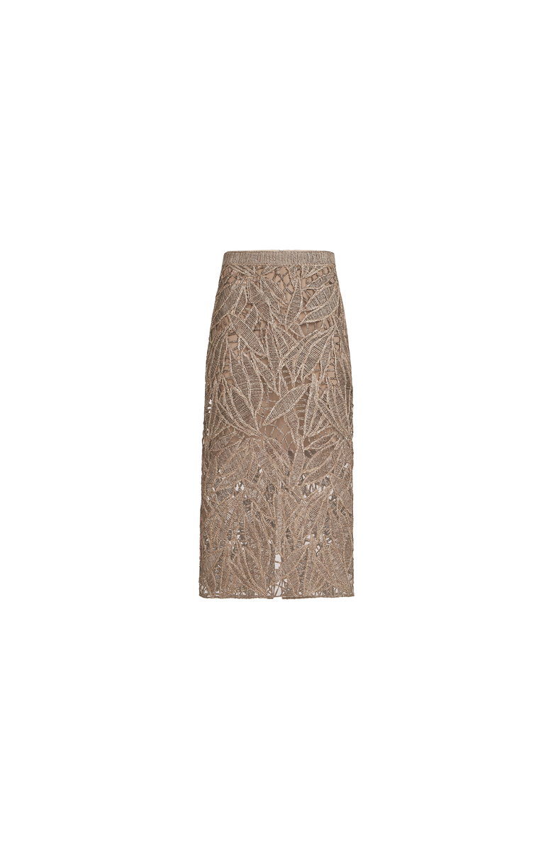 Brunello Cucinelli Linen and cotton dazzling cacao leaves embroidery skirt, Alternate, color, Rope