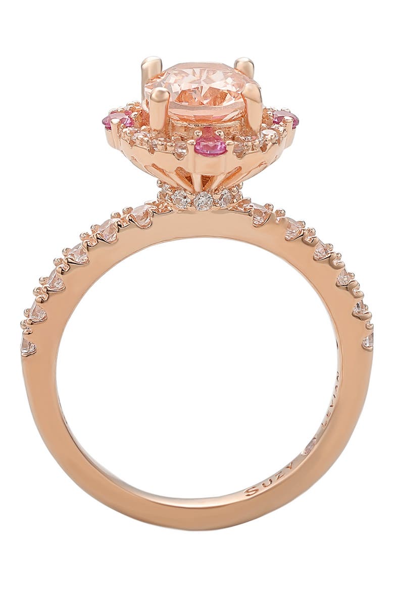 Rose Gold Sterling Silver Oval Cut CZ Halo Ring, Alternate, color, PINK
